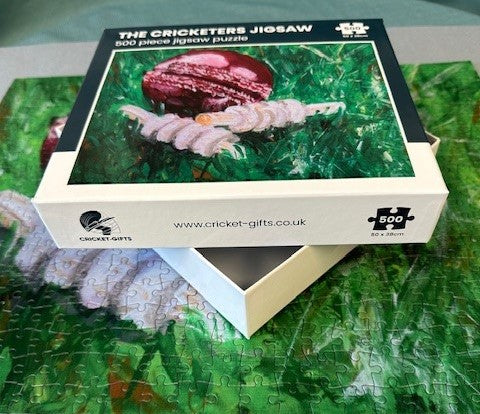 CRICKET-GIFTS - 500 Piece Jigsaw Puzzle | Cricket Ball & Bails | Sustainable UK Design | Recycled Materials | 50cm x 38cm