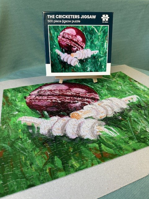 CRICKET-GIFTS - 500 Piece Jigsaw Puzzle | Cricket Ball & Bails | Sustainable UK Design | Recycled Materials | 50cm x 38cm
