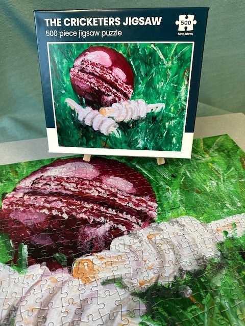CRICKET-GIFTS - 500 Piece Jigsaw Puzzle | Cricket Ball & Bails | Sustainable UK Design | Recycled Materials | 50cm x 38cm
