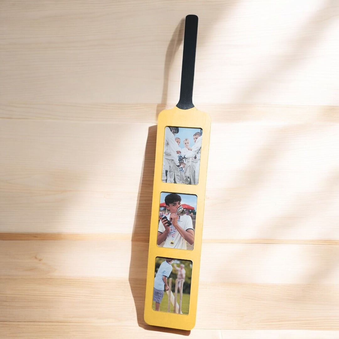 Cricket Bat Photo Frame Holds Three 6x4 inch Photos Wall-Mounted or Freestanding