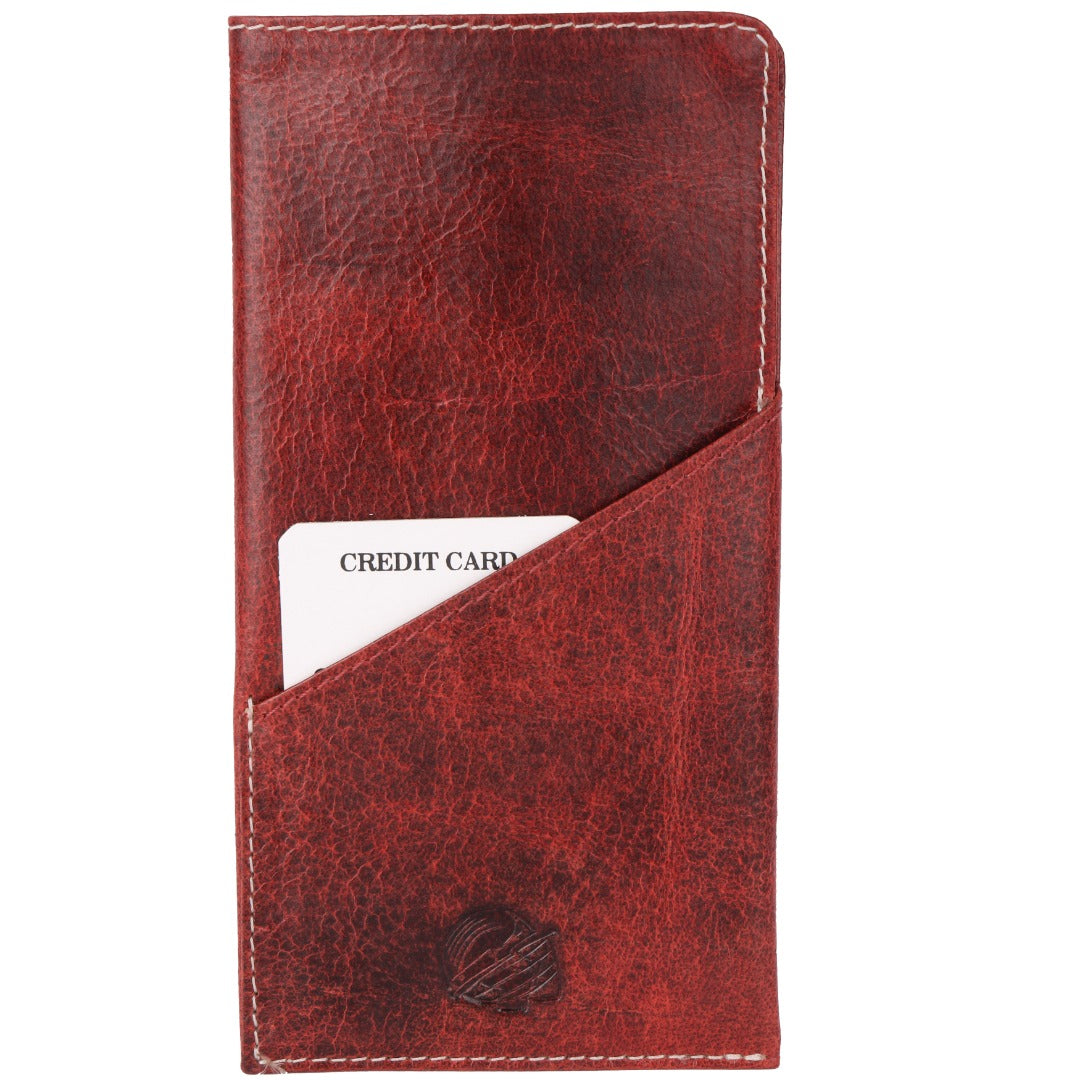 CRICKET-GIFTS - Buffalo Leather Glasses Case | Red Leather Exterior | Includes Card Holder