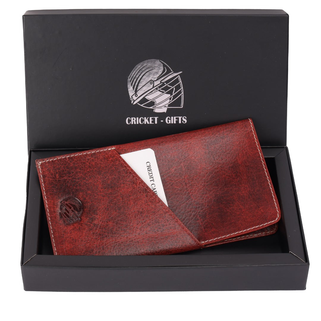CRICKET-GIFTS - Buffalo Leather Glasses Case | Red Leather Exterior | Includes Card Holder