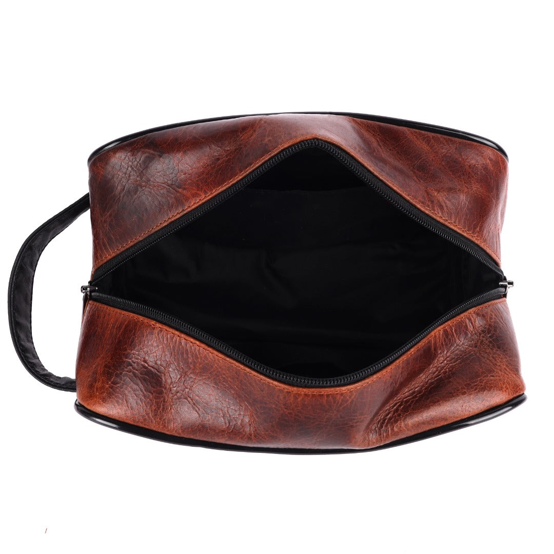 SPORTGIFTZ Buffalo Leather Rugby Wash Bag Durable Toiletry Bag for Rugby Players and Fans Moisture-Resistant Lining, Secure Zip and Carry Handle 25cm x 14cm