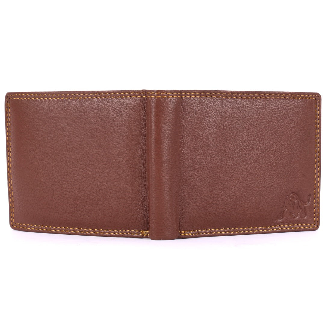 WILDBUFF Mens Brown Double Stitched Leather Wallet Timeless Everyday Wallet