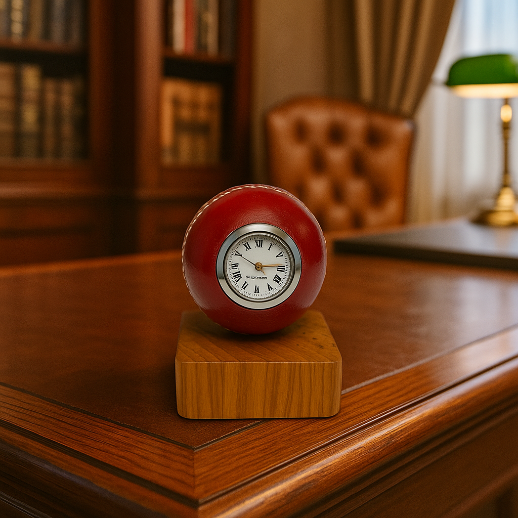 CRICKET-GIFTS - Quartz Cricket Ball Clock | Unique Sporting Design | Silver Face