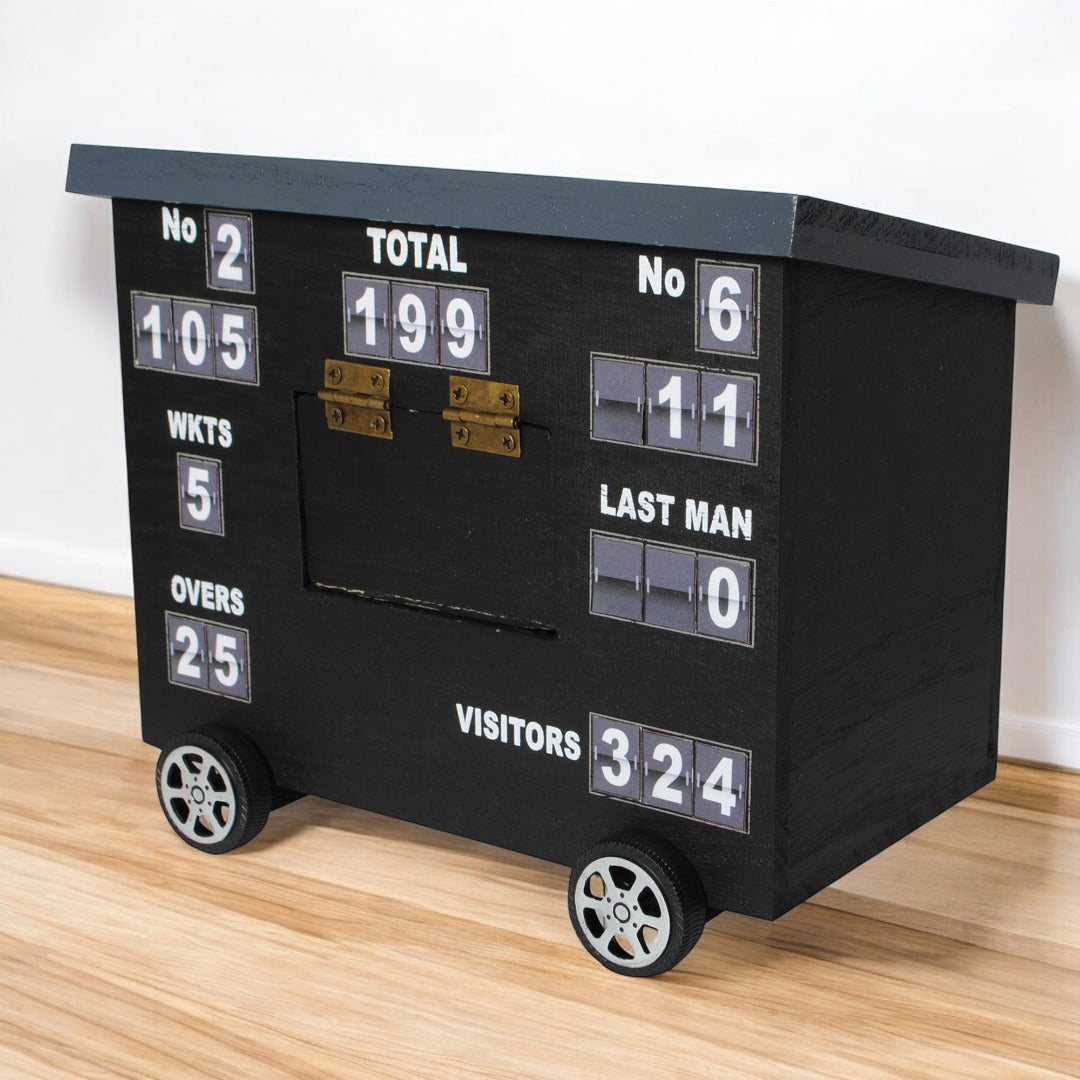 Cricket Scoreboard Desk Tidy | Authentically Designed | Store Phones & Stationery | Personalise Scores | Ideal for Cricket Enthusiasts | Gray, Wood