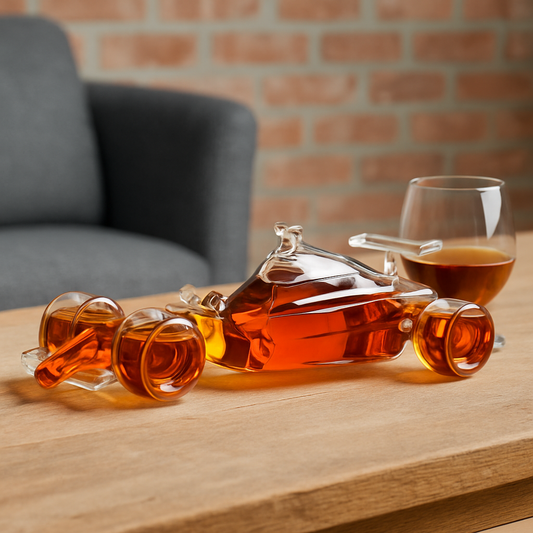 Racing Car Whisky Decanter | 400ml Capacity | Inspired by 70s & 80s Racing Cars | Includes Glass Ball Stopper & Funnel
