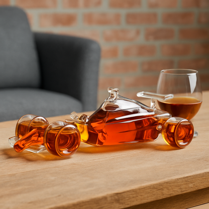 Racing Car Whisky Decanter | 400ml Capacity | Inspired by 70s & 80s Racing Cars | Includes Glass Ball Stopper & Funnel