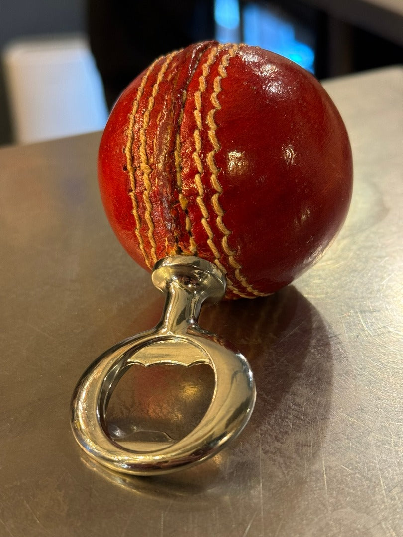 CRICKET-GIFTS - Real Cricket Ball Bottle Opener | Made from Genuine Leather | For Cricket Fans | Unique Bar Accessory | Handmade and Designed in the UK