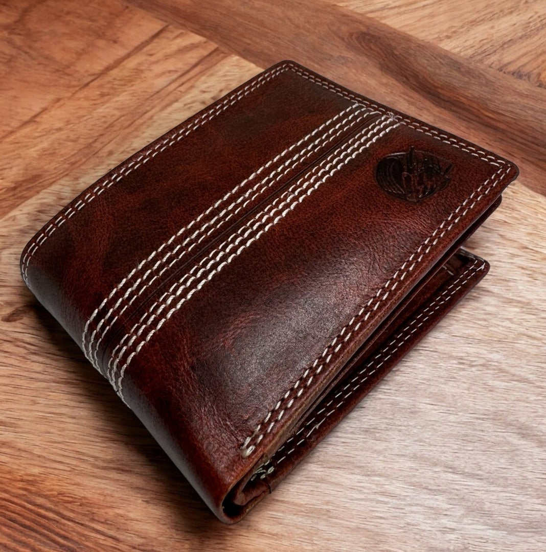 CRICKET-GIFTS - Buffalo Leather Cricket Wallet | RFID Protection | 7 Card Slots | Coin Pouch & ID Holder | Cricket Fan Accessory | Multicoloured, 10cm x 8cm, Leather