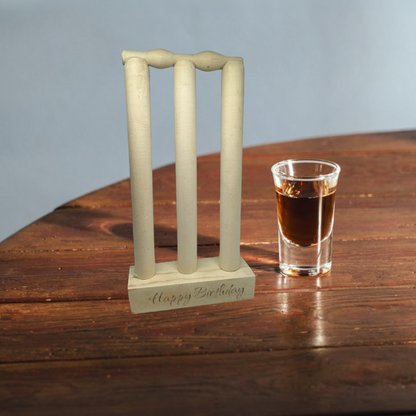 CRICKET-GIFTS Mini Cricket Stumps and Bails Set Customizable Wooden Cricket Display with Base. Trophies, Memorabilia & Special Events ? 21cm x 10cm x 4cm ? Unvarnished