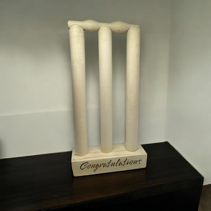 CRICKET-GIFTS Mini Cricket Stumps and Bails Set Customizable Wooden Cricket Display with Base. Trophies, Memorabilia & Special Events ? 21cm x 10cm x 4cm ? Unvarnished