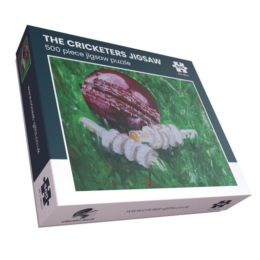 CRICKET-GIFTS - 500 Piece Jigsaw Puzzle | Cricket Ball & Bails | Sustainable UK Design | Recycled Materials | 50cm x 38cm