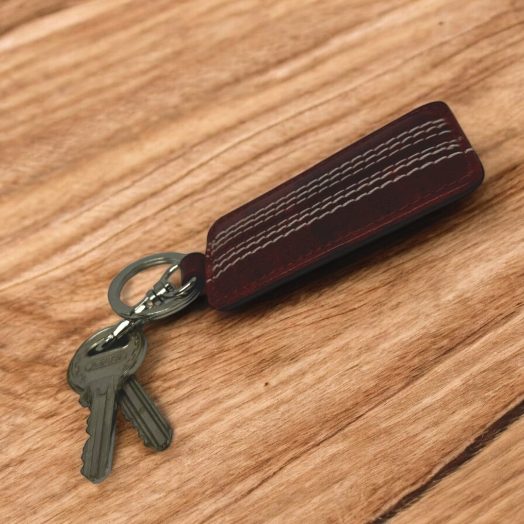 CRICKET-GIFTS Buffalo Leather Key Fob | Genuine Cricket Leather | Durable & Elegant Design | Red Leather with White Stitching | Compact Size, Red