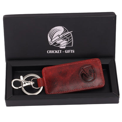 CRICKET-GIFTS Buffalo Leather Key Fob | Genuine Cricket Leather | Durable & Elegant Design | Red Leather with White Stitching | Compact Size, Red