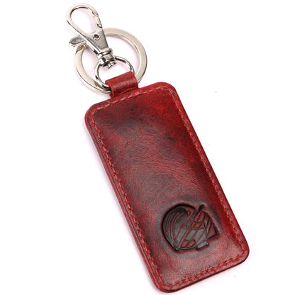 CRICKET-GIFTS Buffalo Leather Key Fob | Genuine Cricket Leather | Durable & Elegant Design | Red Leather with White Stitching | Compact Size, Red