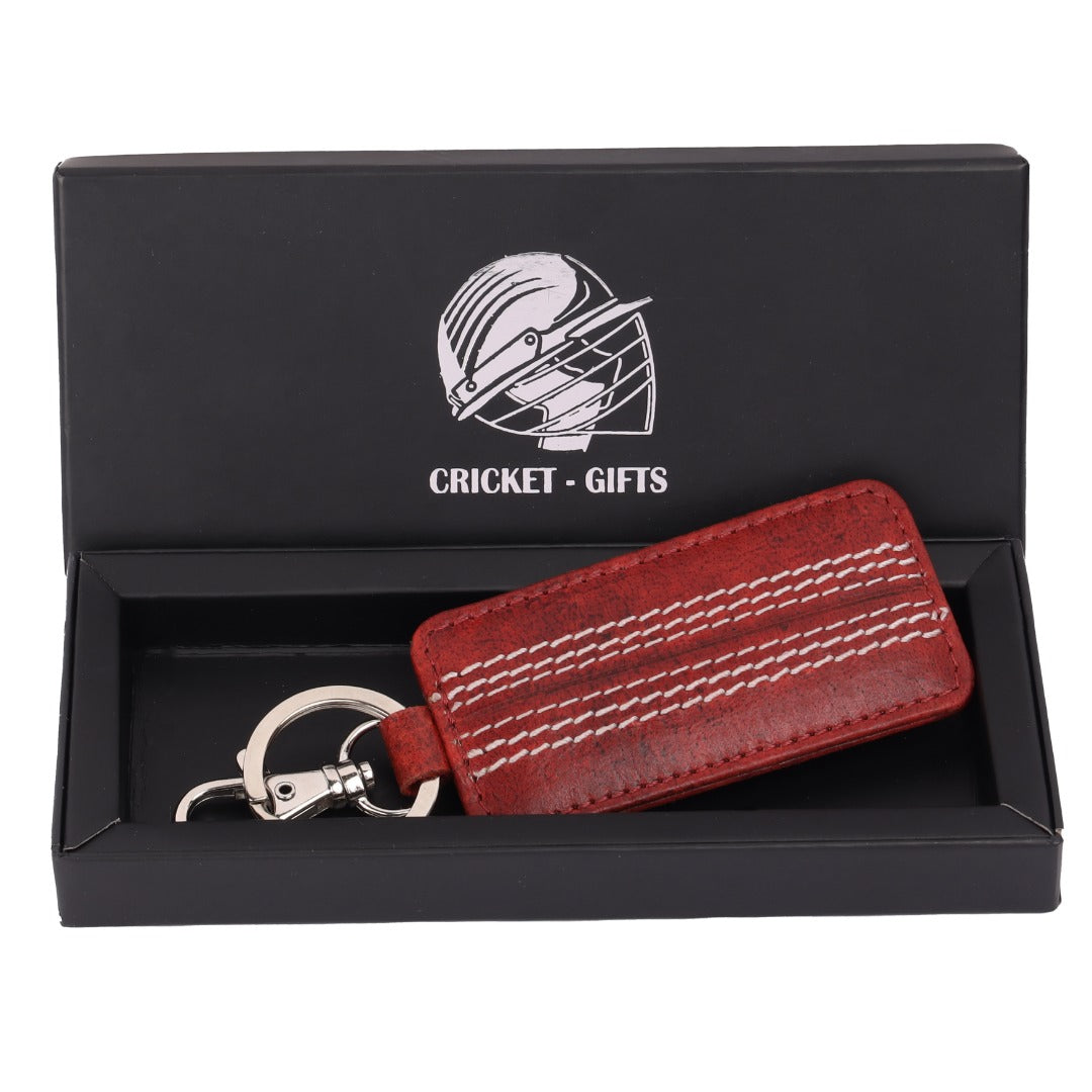 CRICKET-GIFTS Buffalo Leather Key Fob | Genuine Cricket Leather | Durable & Elegant Design | Red Leather with White Stitching | Compact Size, Red