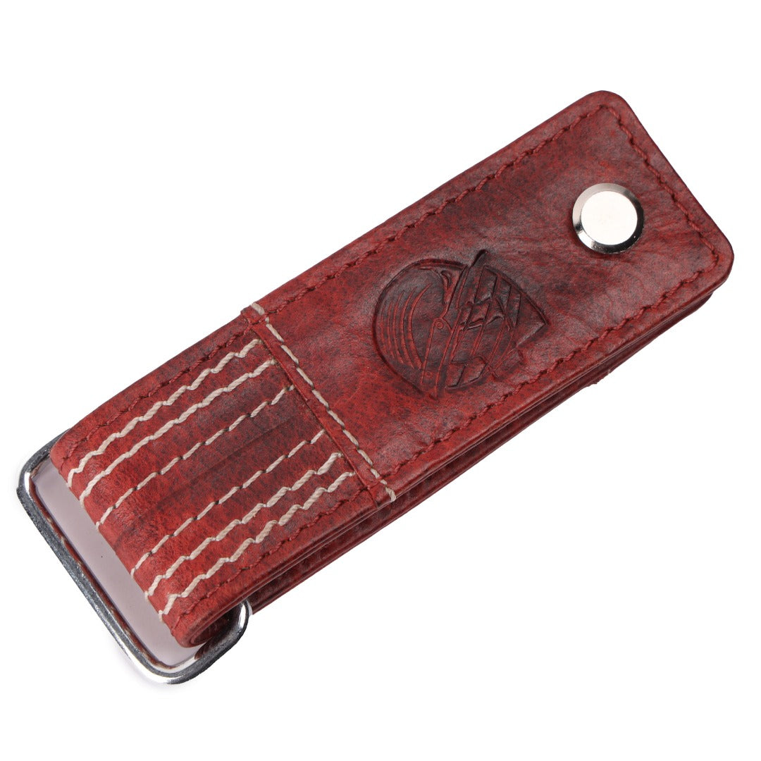 CRICKET-GIFTS - Buffalo Leather Screw Key Chain | Luxurious & Durable | Ideal for Cricket Enthusiasts | Secure & Elegant Metal Clasp | Mini Cricket Ball Keyring Accessory, Red