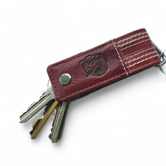 CRICKET-GIFTS - Buffalo Leather Screw Key Chain | Luxurious & Durable | Ideal for Cricket Enthusiasts | Secure & Elegant Metal Clasp | Mini Cricket Ball Keyring Accessory, Red