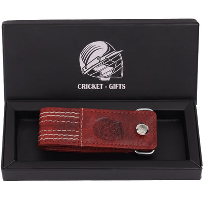 CRICKET-GIFTS - Buffalo Leather Screw Key Chain | Luxurious & Durable | Ideal for Cricket Enthusiasts | Secure & Elegant Metal Clasp | Mini Cricket Ball Keyring Accessory, Red