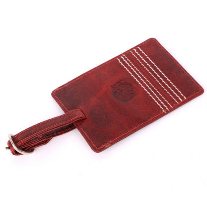 CRICKET-GIFTS - Buffalo Leather Luggage Tag | Red with White Cricket Ball Stitching | Durable & Stylish Travel Accessory | Personalizable ID Area | Love Cricket, OneSize