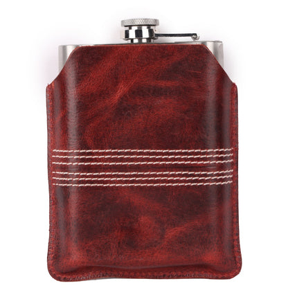 CRICKET-GIFTS - Buffalo Leather Hip Flask | 8oz Capacity | Red Leather Cover | Ideal for Cricket Enthusiasts | Includes Portable Pouch | Unique Cricket Stitching, Multicoloured, Metal