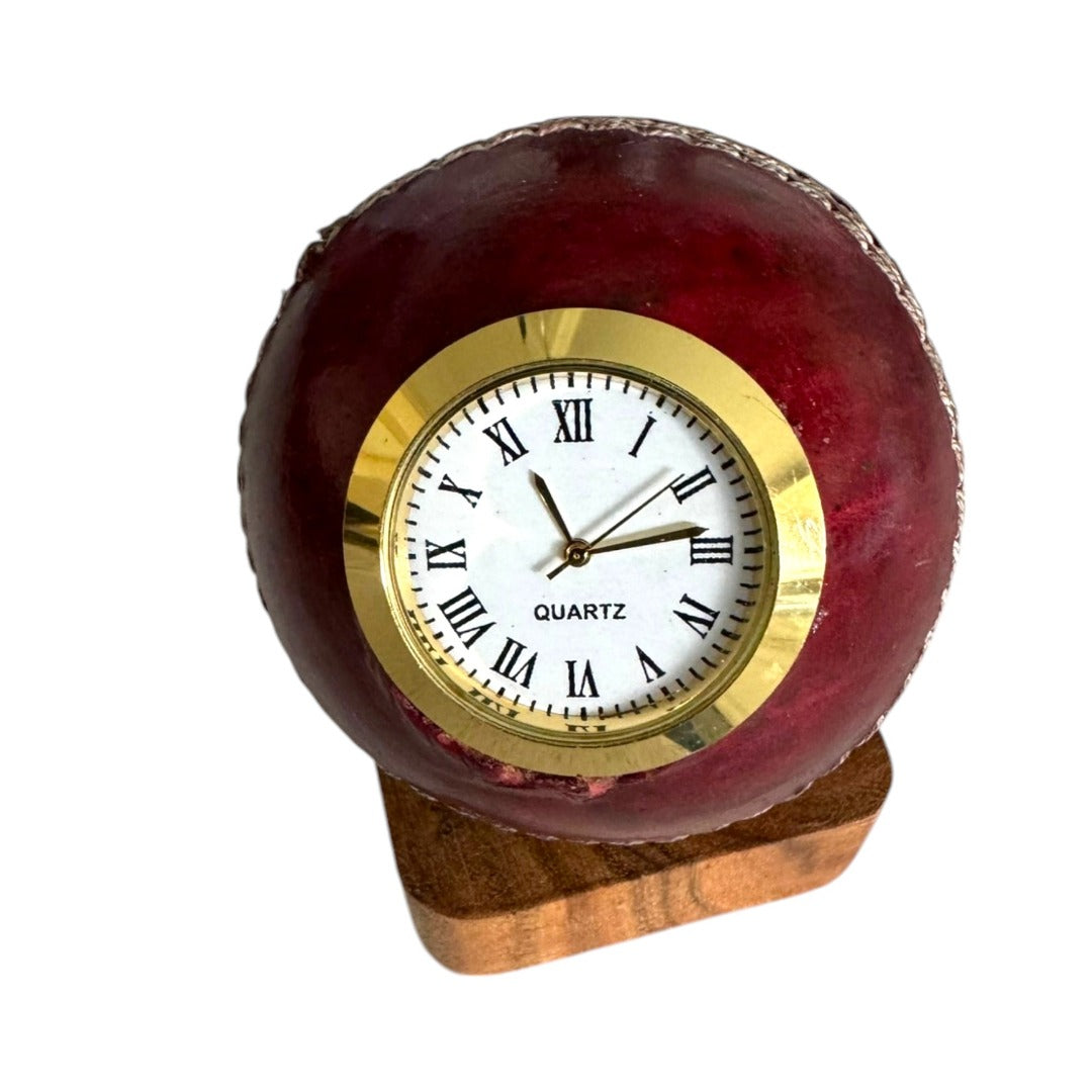 CRICKET-GIFTS - Quartz Cricket Ball Clock | Unique Sporting Design | Durable Leather & Brass | Precise Timekeeping | Decorative Centrepiece, Red, One Size, Wood