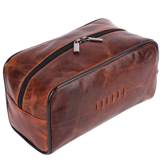 SPORTGIFTZ Buffalo Leather Rugby Wash Bag Durable Toiletry Bag for Rugby Players and Fans Moisture-Resistant Lining, Secure Zip and Carry Handle 25cm x 14cm