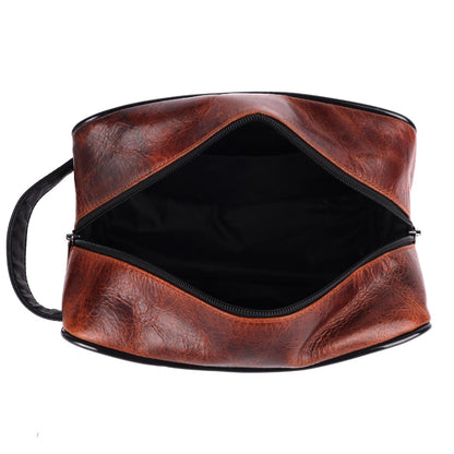 SPORTGIFTZ Buffalo Leather Rugby Wash Bag Durable Toiletry Bag for Rugby Players and Fans Moisture-Resistant Lining, Secure Zip and Carry Handle 25cm x 14cm