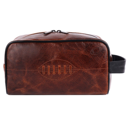 SPORTGIFTZ Buffalo Leather Rugby Wash Bag Durable Toiletry Bag for Rugby Players and Fans Moisture-Resistant Lining, Secure Zip and Carry Handle 25cm x 14cm