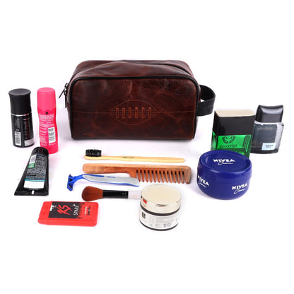 SPORTGIFTZ Buffalo Leather Rugby Wash Bag Durable Toiletry Bag for Rugby Players and Fans Moisture-Resistant Lining, Secure Zip and Carry Handle 25cm x 14cm