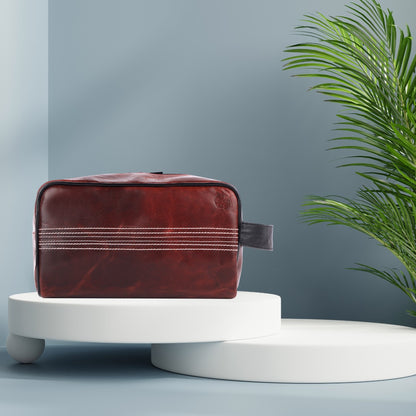 CRICKET-GIFTS Buffalo Leather Cricket Wash Bag Durable Toiletry Bag for Cricket Players