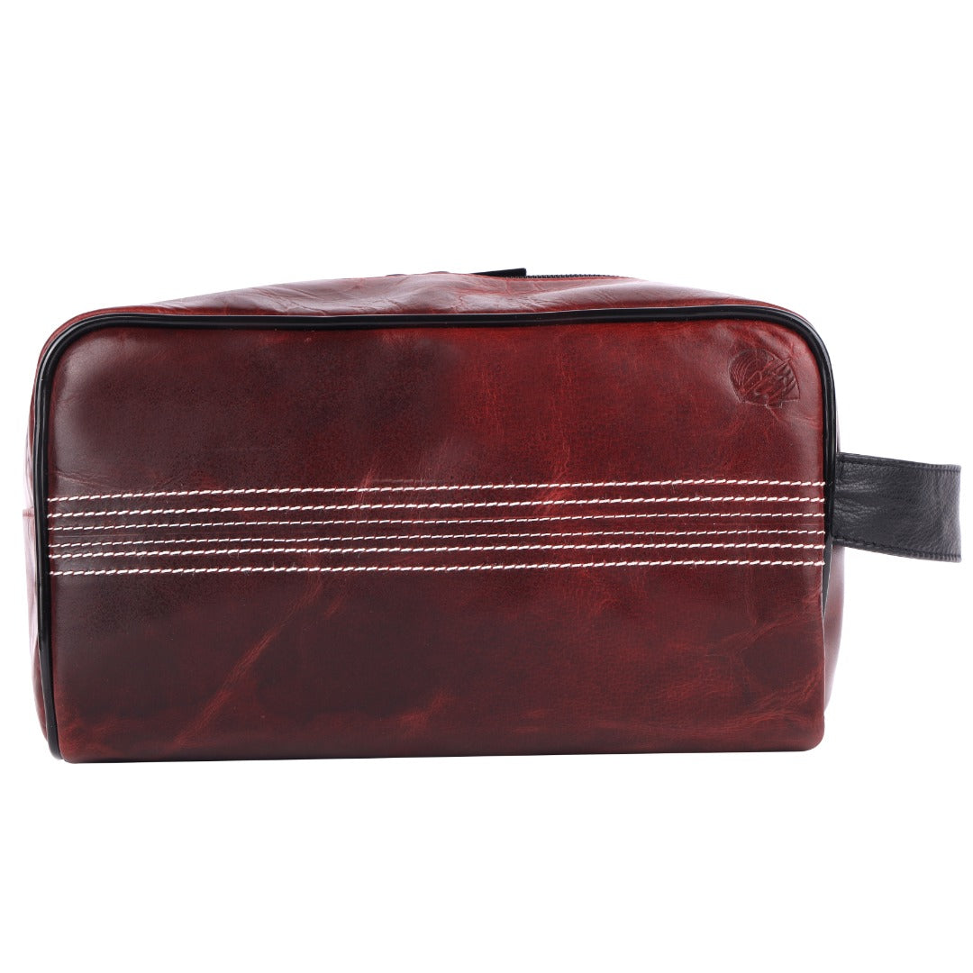 CRICKET-GIFTS Buffalo Leather Cricket Wash Bag Durable Toiletry Bag for Cricket Players