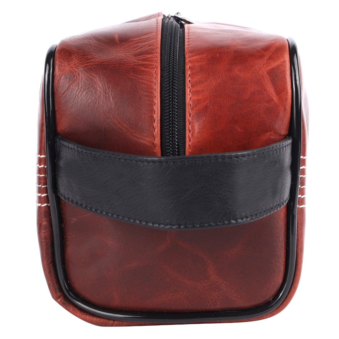 CRICKET-GIFTS Buffalo Leather Cricket Wash Bag Durable Toiletry Bag for Cricket Players