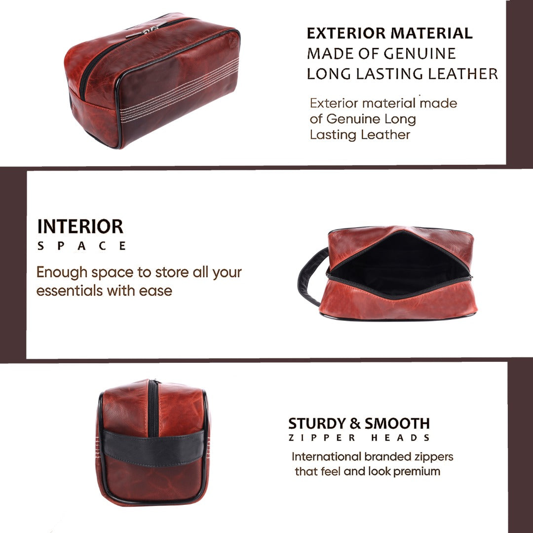CRICKET-GIFTS Buffalo Leather Cricket Wash Bag Durable Toiletry Bag for Cricket Players
