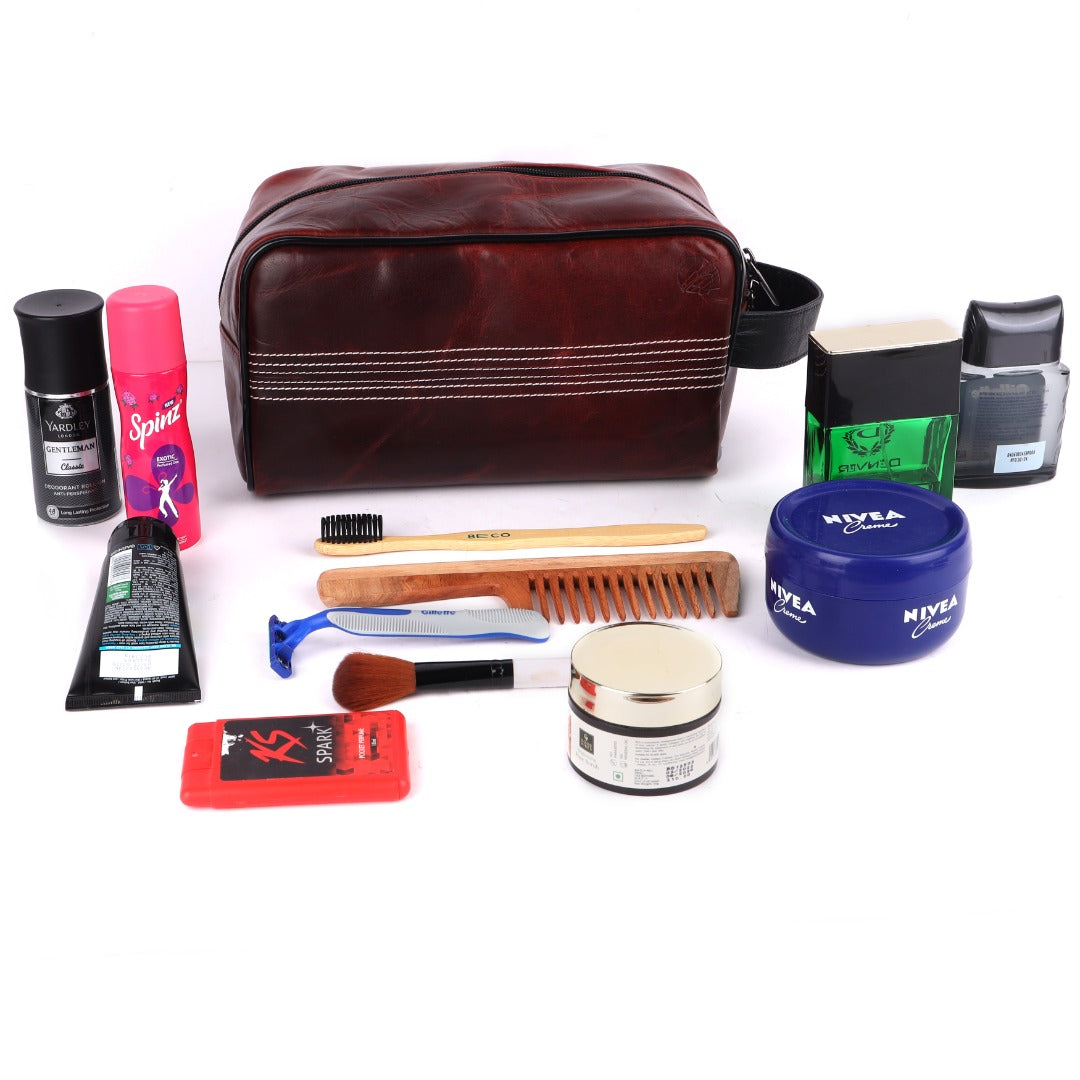 CRICKET-GIFTS Buffalo Leather Cricket Wash Bag Durable Toiletry Bag for Cricket Players