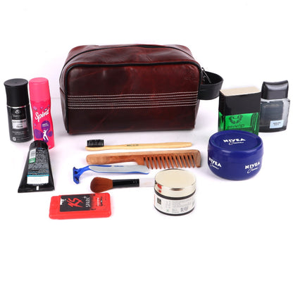 CRICKET-GIFTS Buffalo Leather Cricket Wash Bag Durable Toiletry Bag for Cricket Players