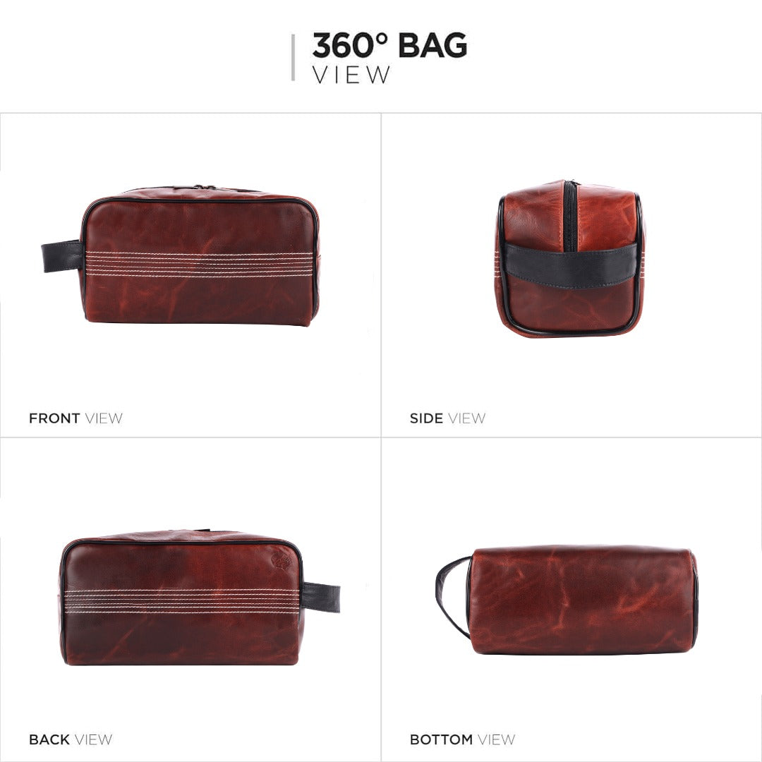 CRICKET-GIFTS Buffalo Leather Cricket Wash Bag Durable Toiletry Bag for Cricket Players