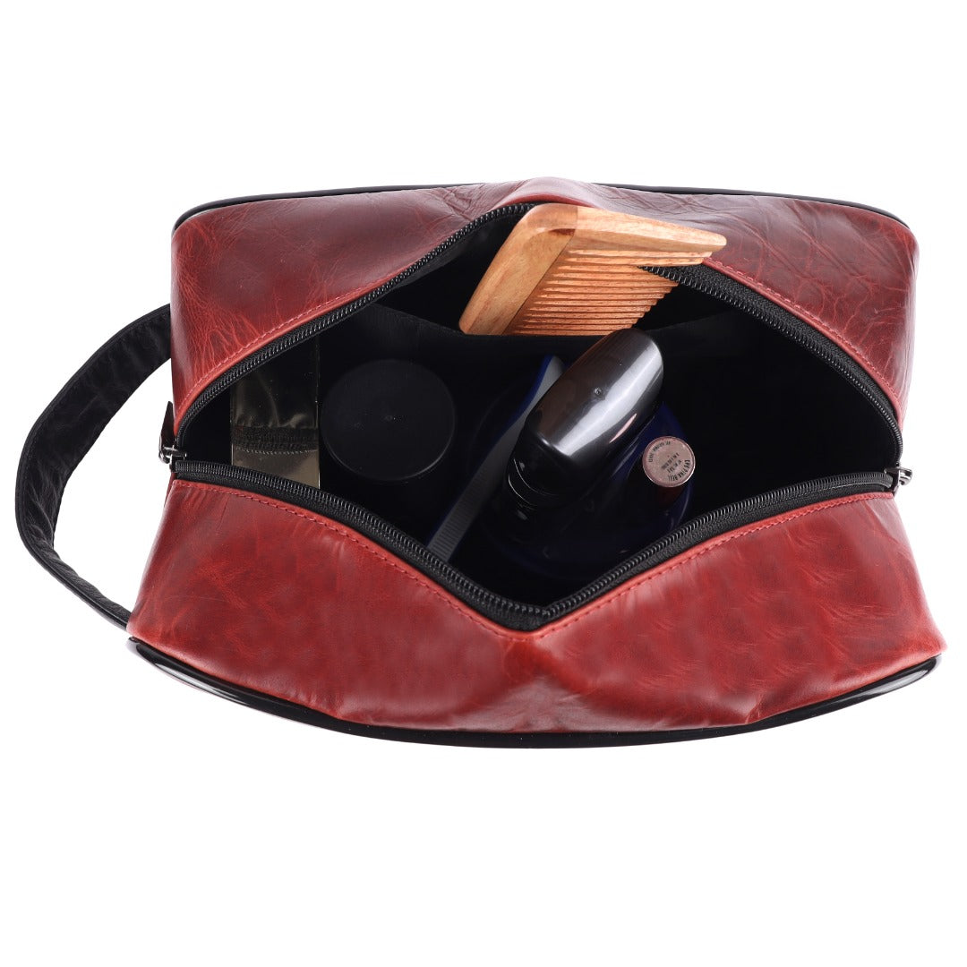 CRICKET-GIFTS Buffalo Leather Cricket Wash Bag Durable Toiletry Bag for Cricket Players