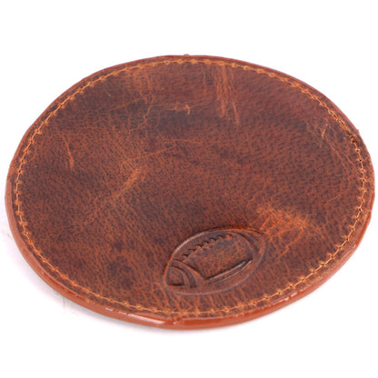 SPORTGIFTZ - Buffalo Leather Coaster | Rugby Ball Stitching | Durable and Elegant Design | Ideal for Dining and Coffee Tables | Rugby Ball Coaster, Brown, One Size
