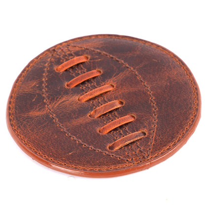 SPORTGIFTZ - Buffalo Leather Coaster | Rugby Ball Stitching | Durable and Elegant Design | Ideal for Dining and Coffee Tables | Rugby Ball Coaster, Brown, One Size