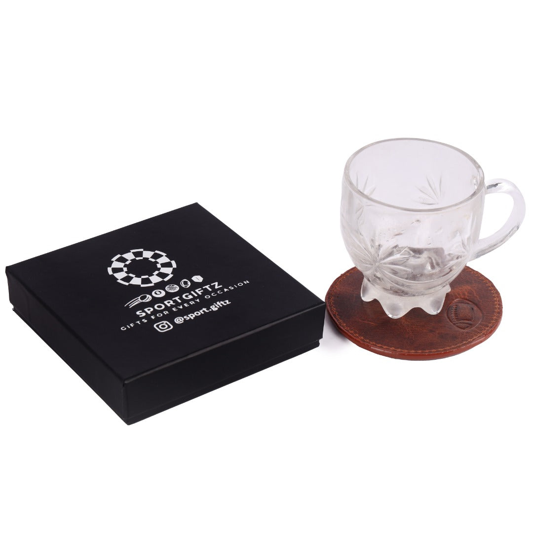 SPORTGIFTZ - Buffalo Leather Coaster | Rugby Ball Stitching | Durable and Elegant Design | Ideal for Dining and Coffee Tables | Rugby Ball Coaster, Brown, One Size