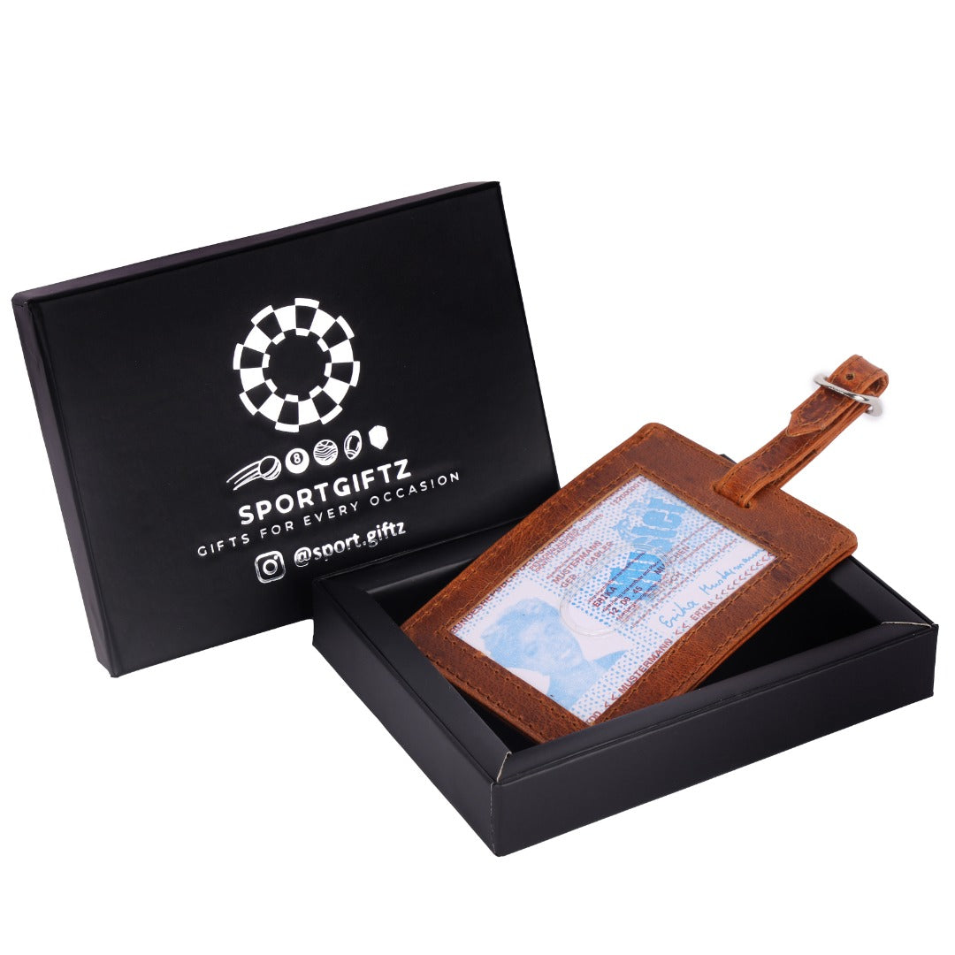 SPORTGIFTZ - Buffalo Leather Rugby Luggage Tag | Rugby Ball Stitching