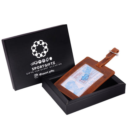 SPORTGIFTZ - Buffalo Leather Rugby Luggage Tag | Rugby Ball Stitching