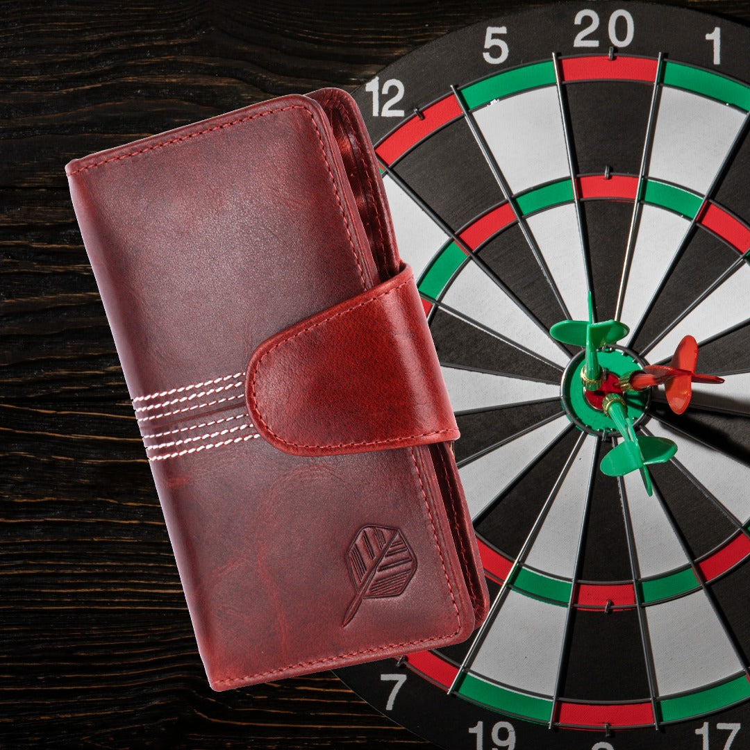 CRICKET-GIFTS The Ultimate Buffalo Leather Darts Wallet - Red with white stitching