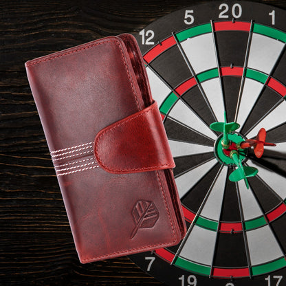 CRICKET-GIFTS The Ultimate Buffalo Leather Darts Wallet - Red with white stitching