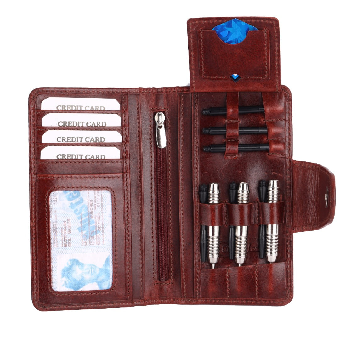 CRICKET-GIFTS The Ultimate Buffalo Leather Darts Wallet - Red with white stitching