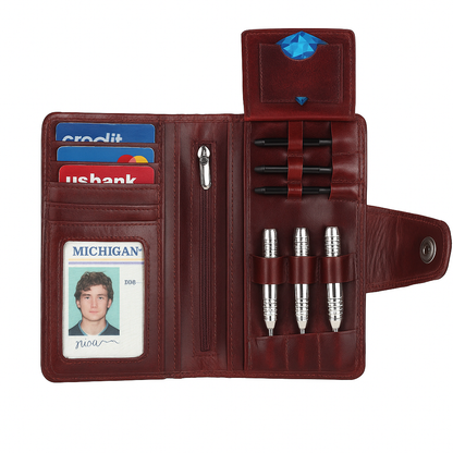CRICKET-GIFTS The Ultimate Buffalo Leather Darts Wallet - Red with white stitching