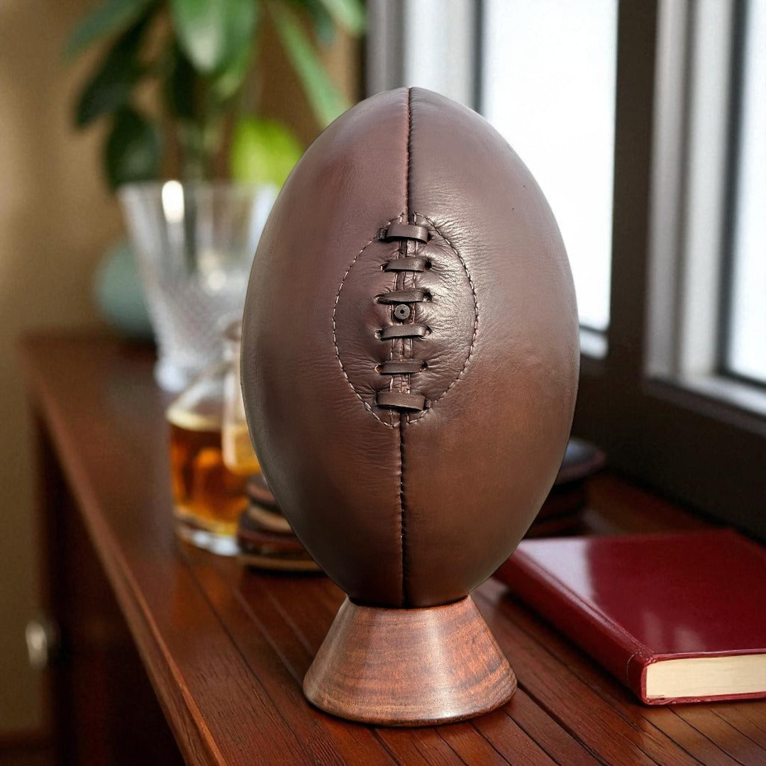 SPORTGIFTZ Leather Size 5 Rugby Ball with Display Stand ? A Classic for Fans & Collectors