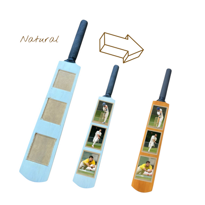 CRICKET-GIFTS Mini Bat Photo Frame ? 40cm Wooden Cricket Bat with 3 Passport-Style Photo Holders (Unvarnished or Finished)